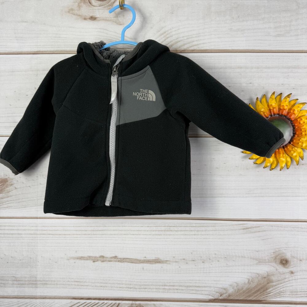 The‎ North Face Infant Fleece Hoodie Black Gray Zip Up Hooded Jacket 3-6 Months